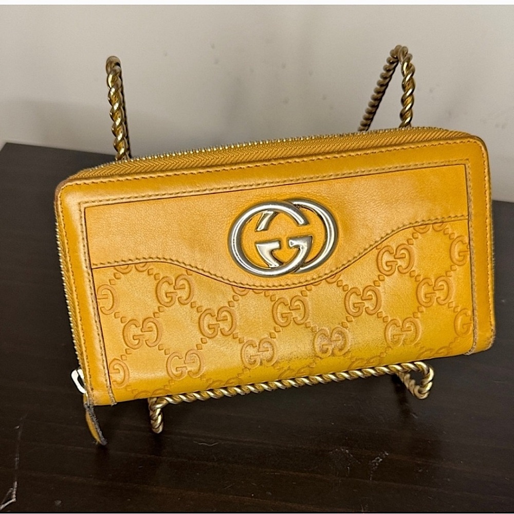 Gucci Guccissima Sukey Zip Around Wallet, Mustard